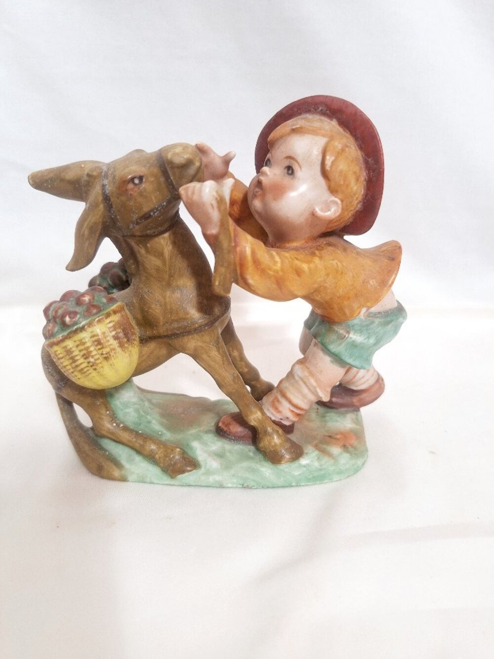 Boy pulling a Donkey Ceramic Mid-Century Figurine Hummel Goebel Style